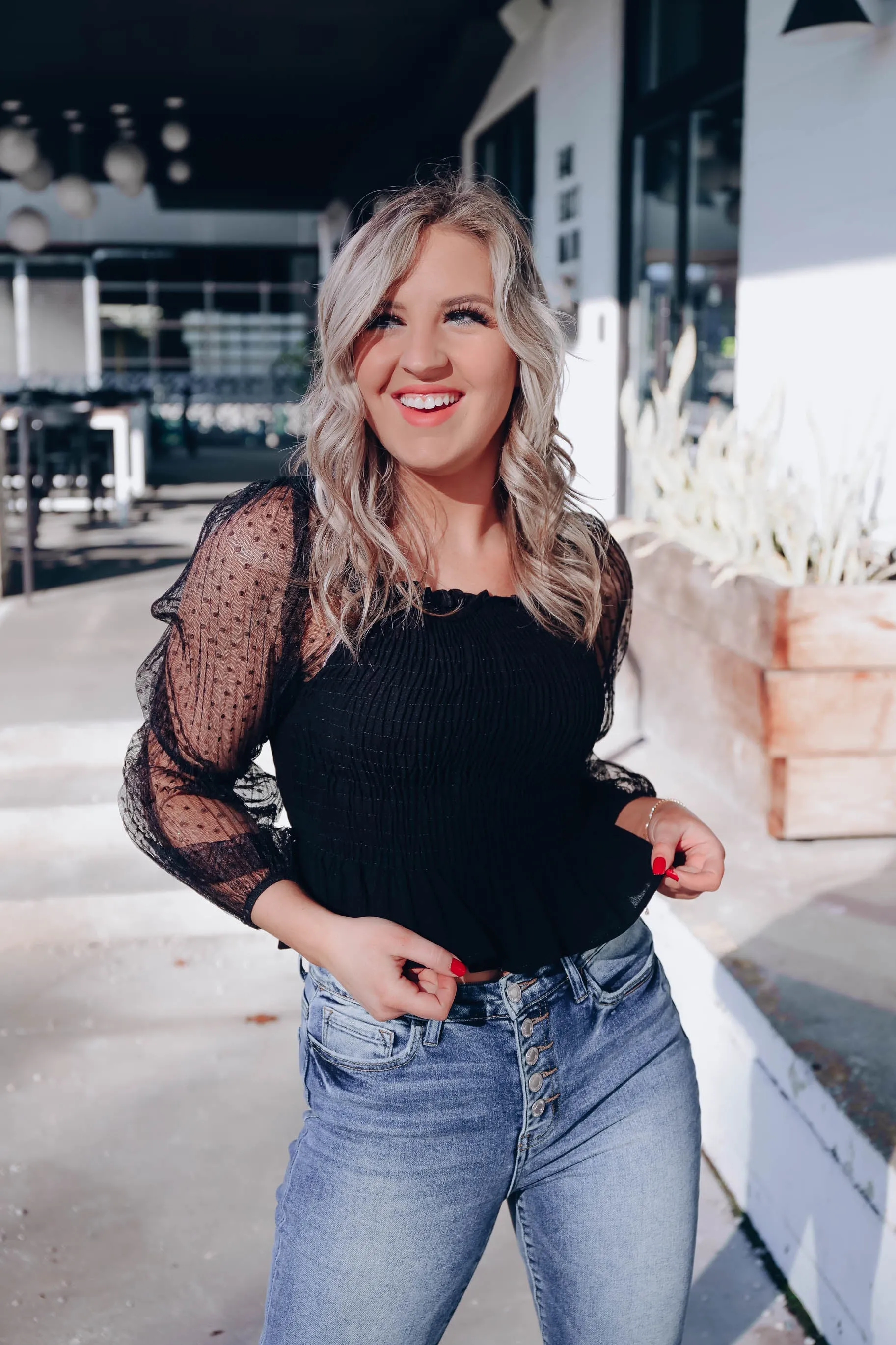 Marcellus Mesh Sleeve Crop Top