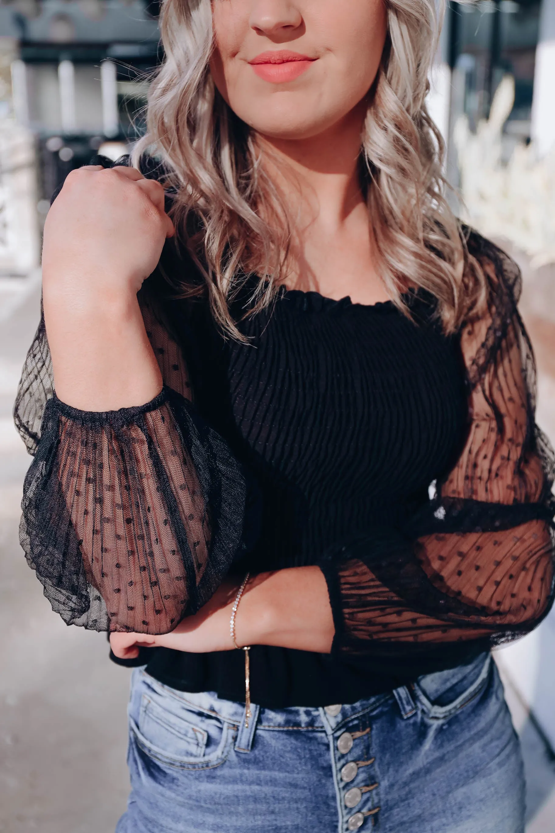 Marcellus Mesh Sleeve Crop Top