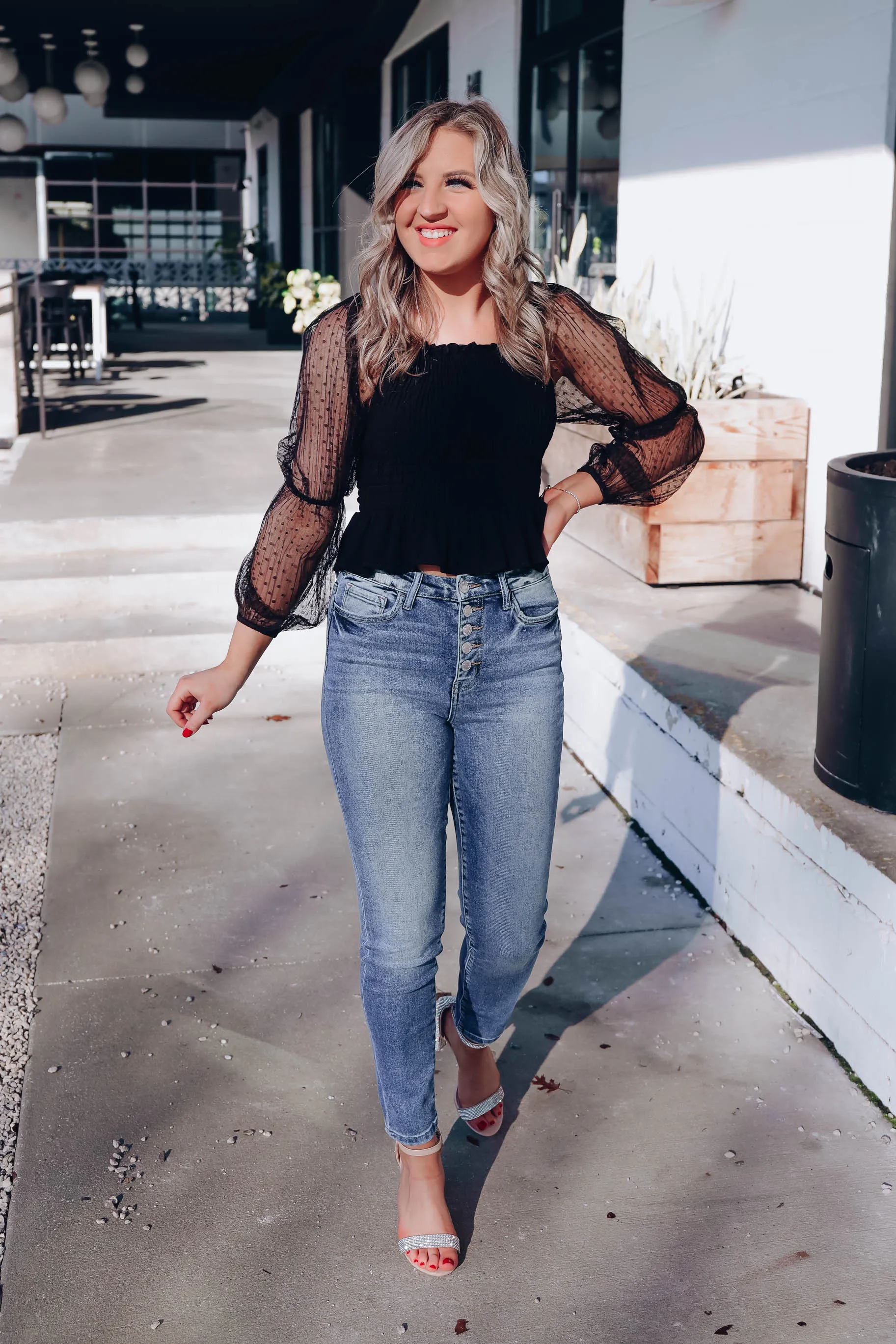 Marcellus Mesh Sleeve Crop Top
