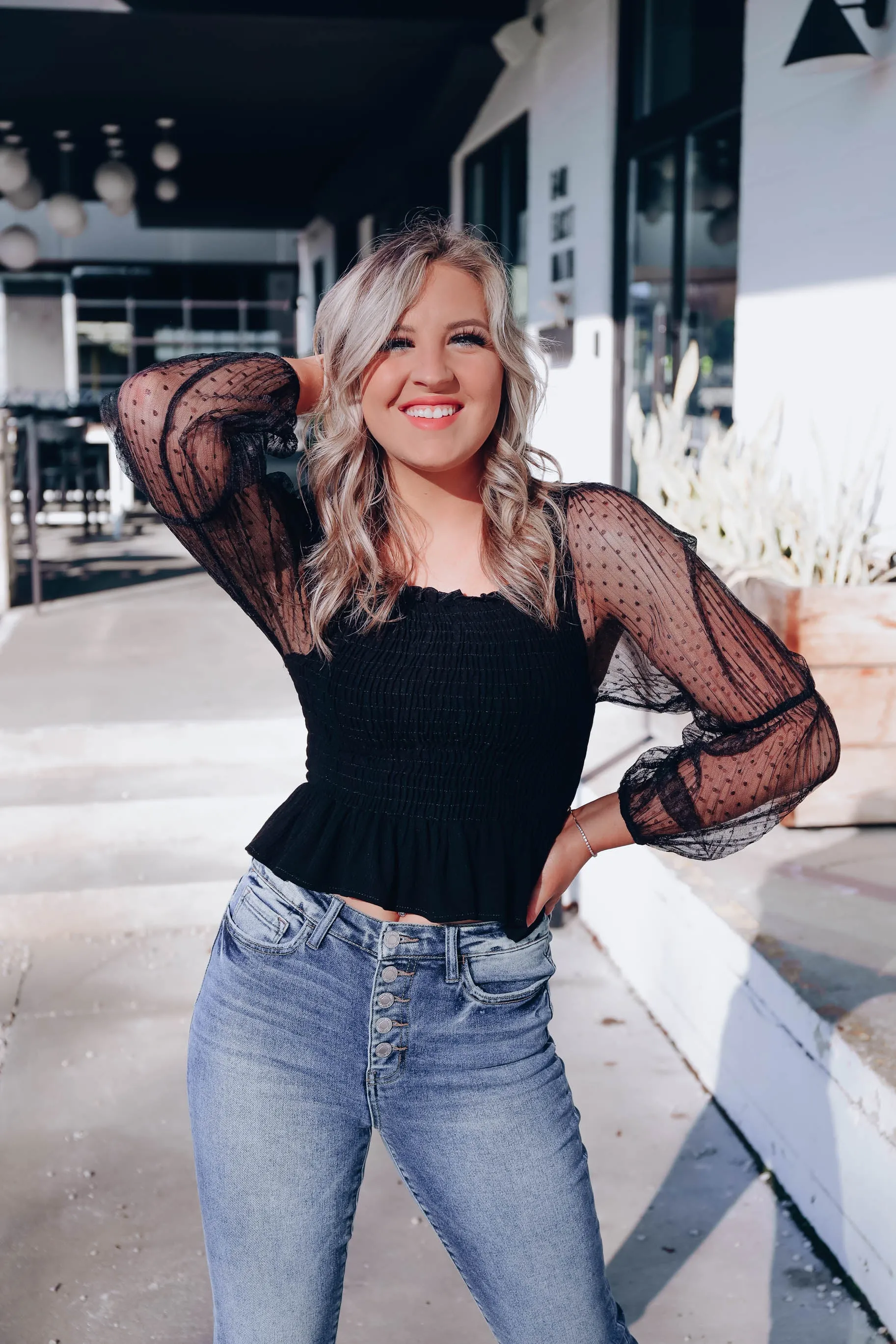 Marcellus Mesh Sleeve Crop Top