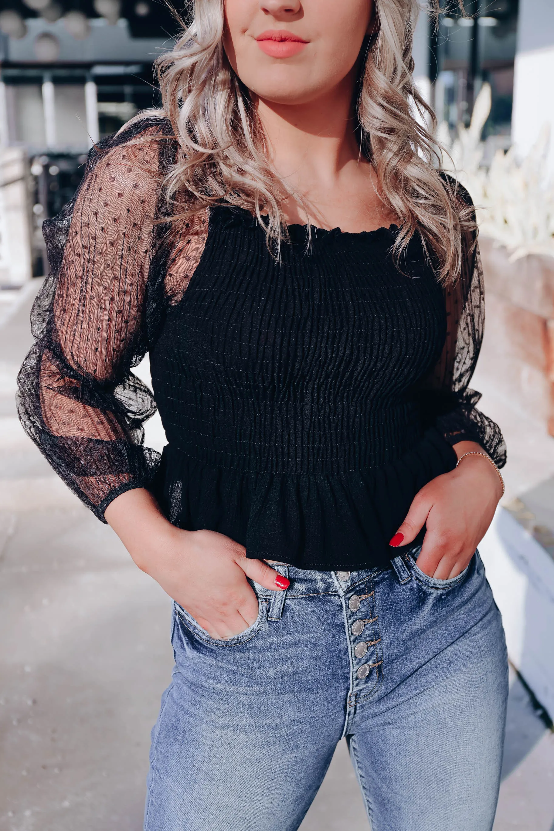 Marcellus Mesh Sleeve Crop Top