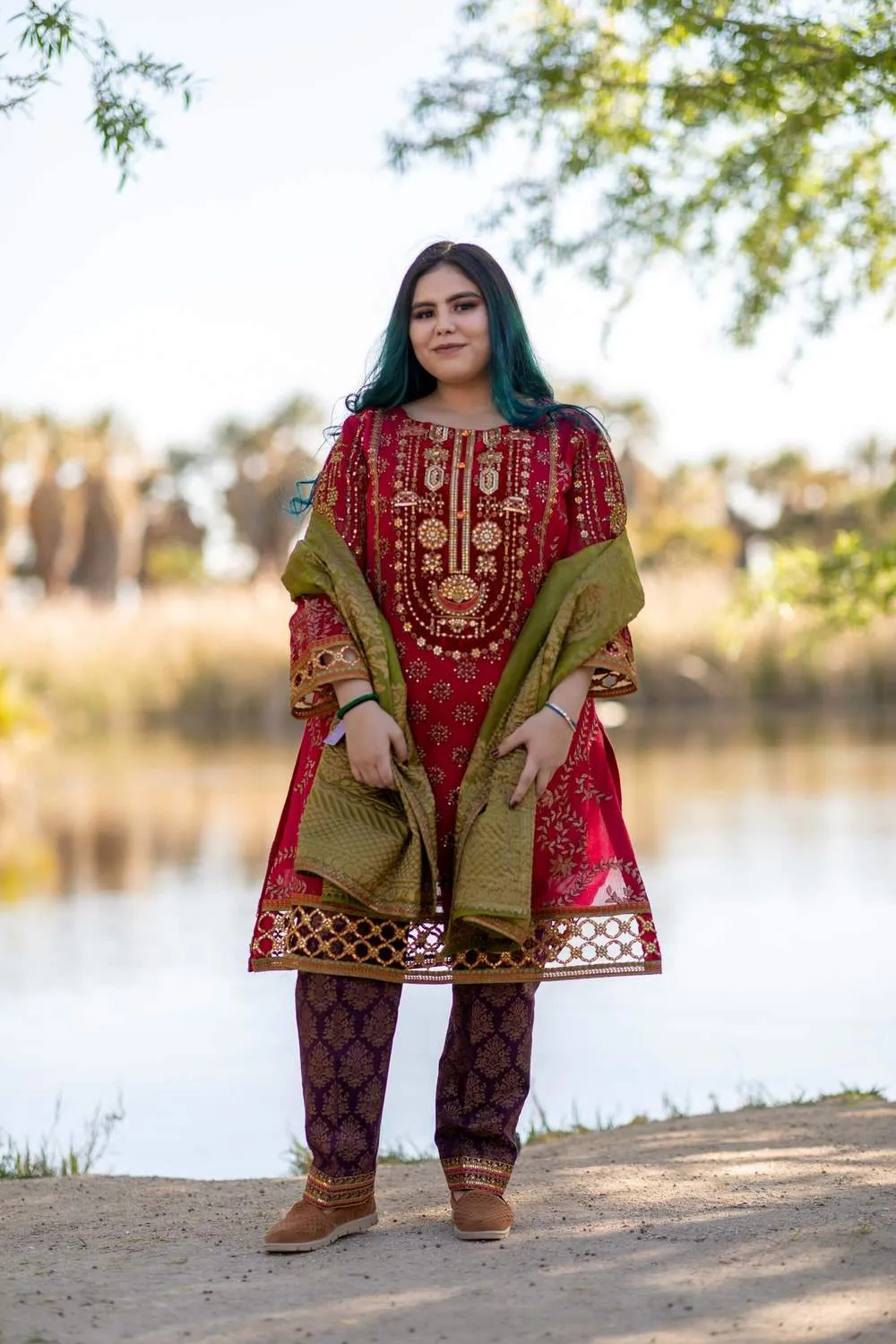 Maria b. Wedding Maroon Silk and Net Suit