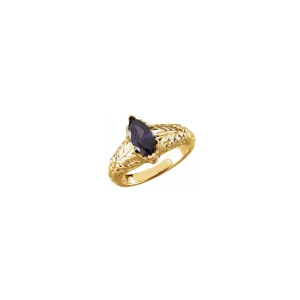Marquise Amethyst and Diamond Accented Leaf Ring (14K)