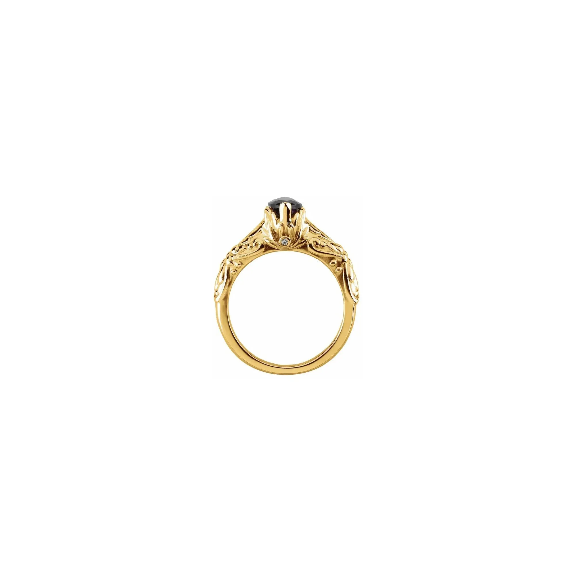 Marquise Amethyst and Diamond Accented Leaf Ring (14K)