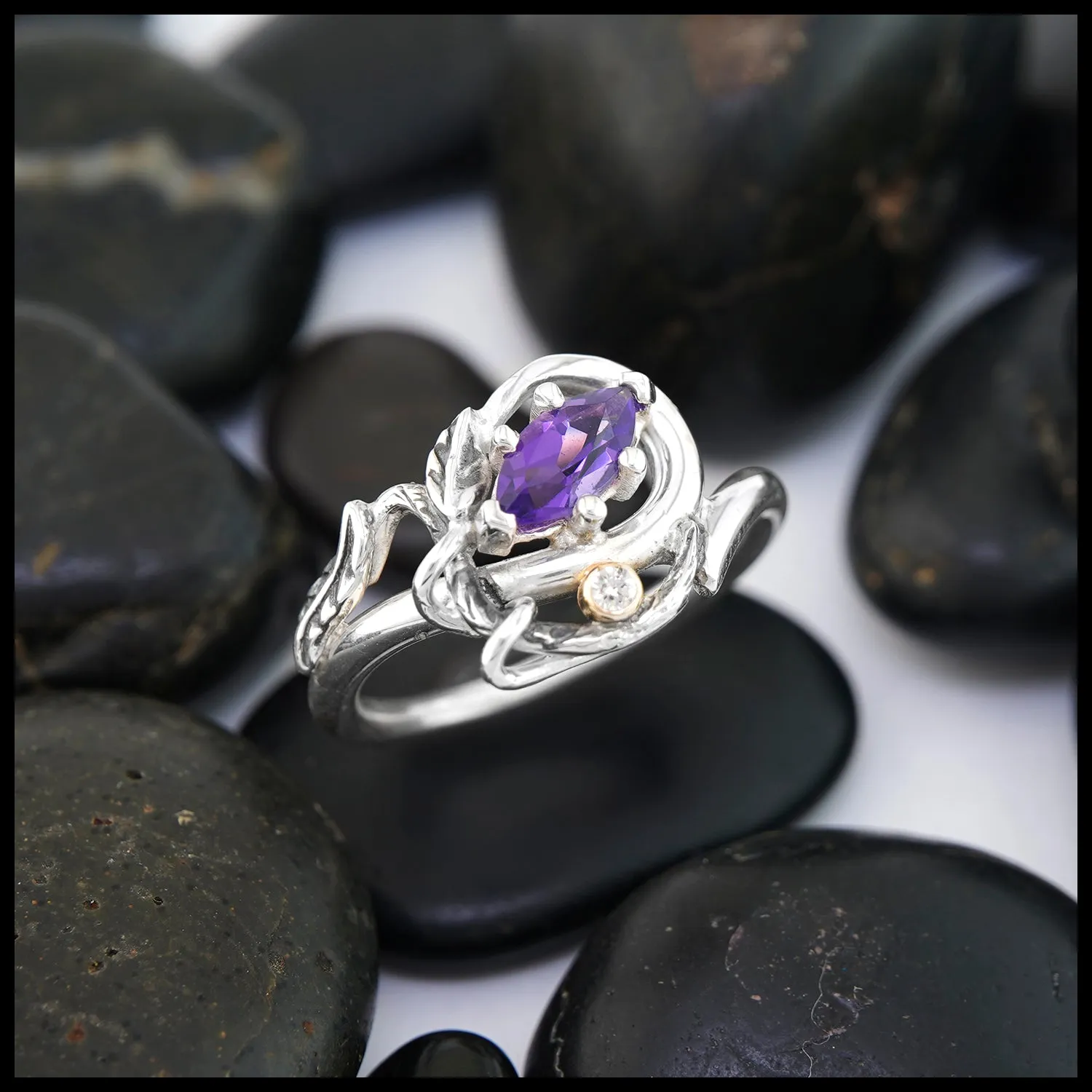 Marquise Amethyst and Diamond Nature Ring
