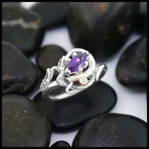 Marquise Amethyst and Diamond Nature Ring