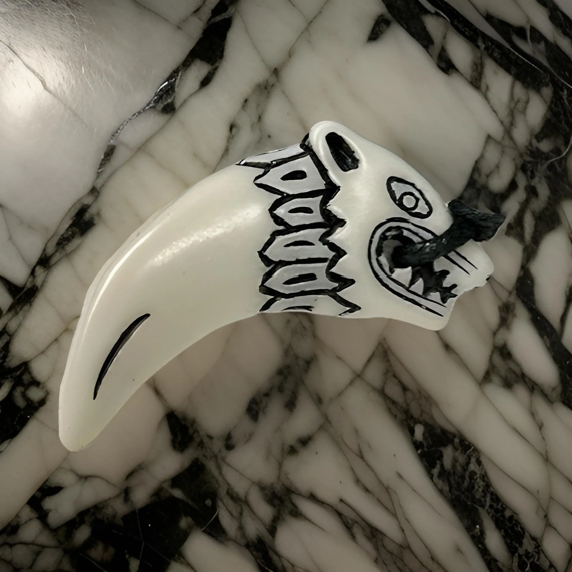 Men's Carving White Animal Tooth Pendant Necklace
