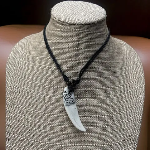 Men's Carving White Animal Tooth Pendant Necklace