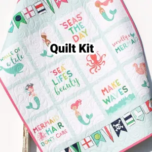 Mermaid Baby Quilt Kit, Sewing Project to Make Yourself, Girls Newborn Bedding, Quilted Blanket Kit Fish Nautical Fabrics Gift for Child Sew