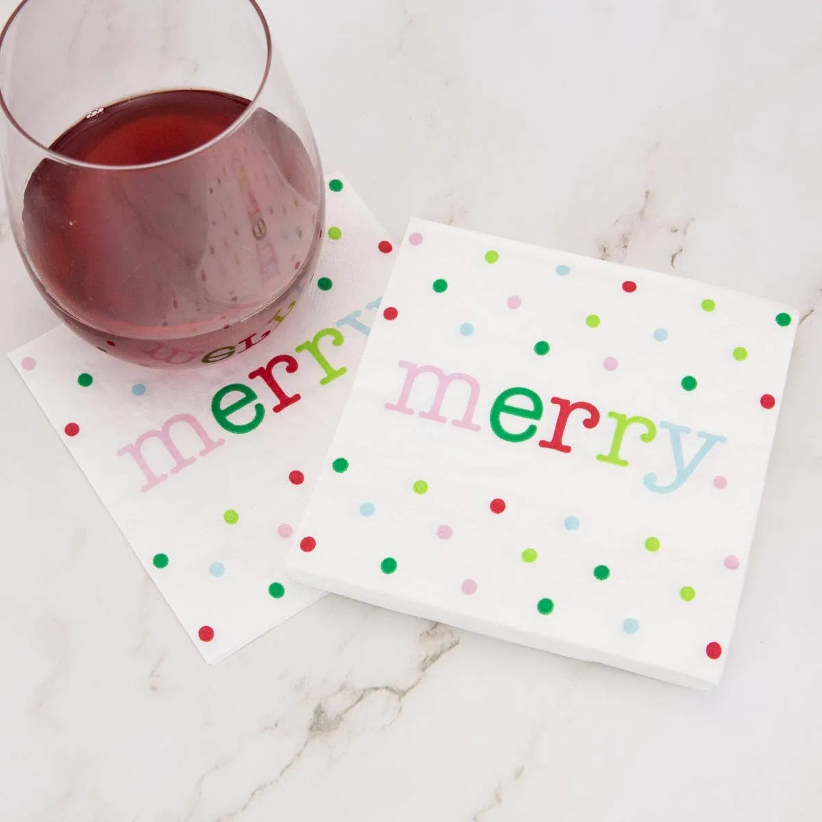 Merry Dot Cocktail Napkins White/Multi  5"