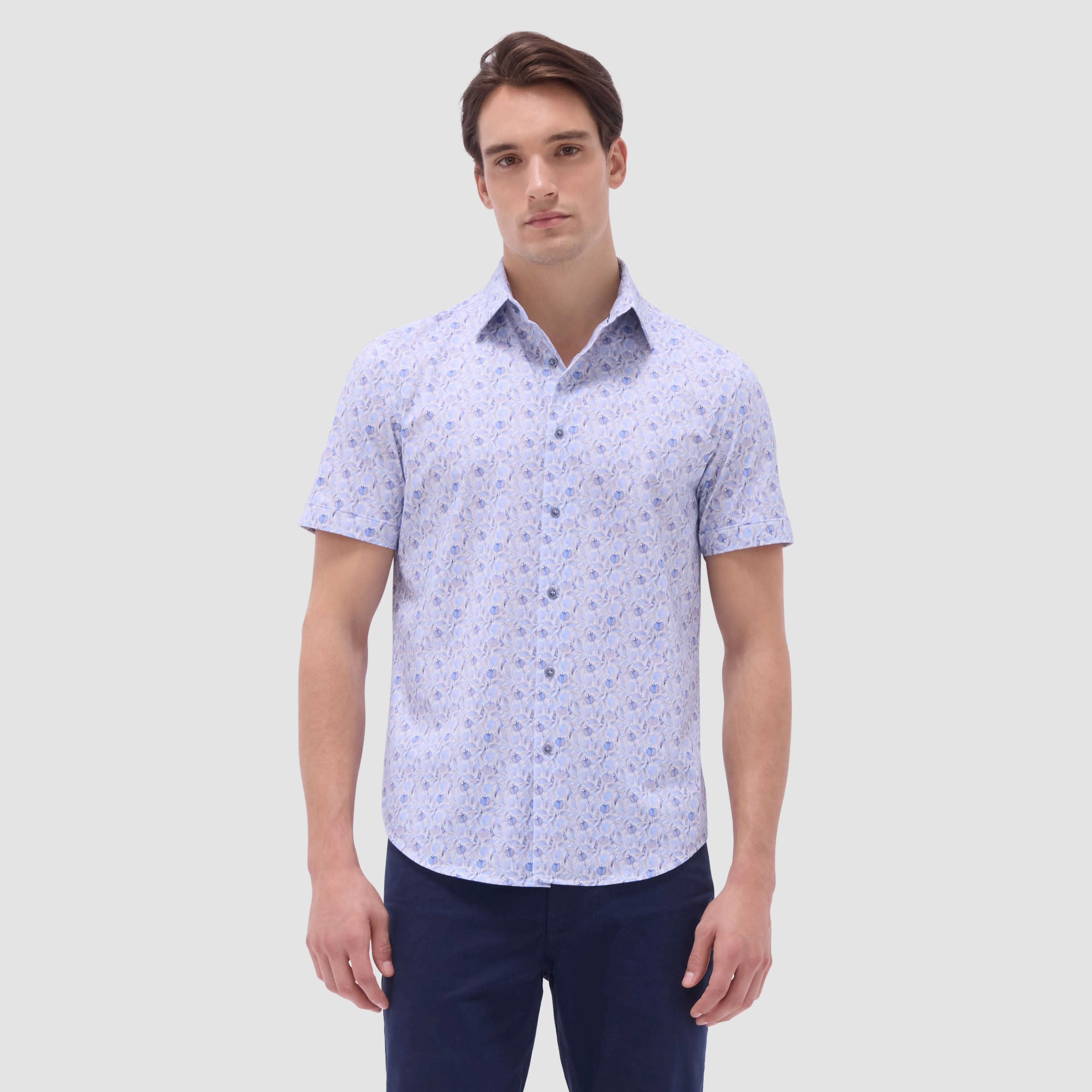 Miles Leaf Print OoohCotton Short -Sleeve Shirt