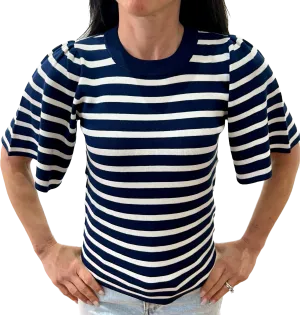 Minnie Rose Stripe Flutter Sleeve Top