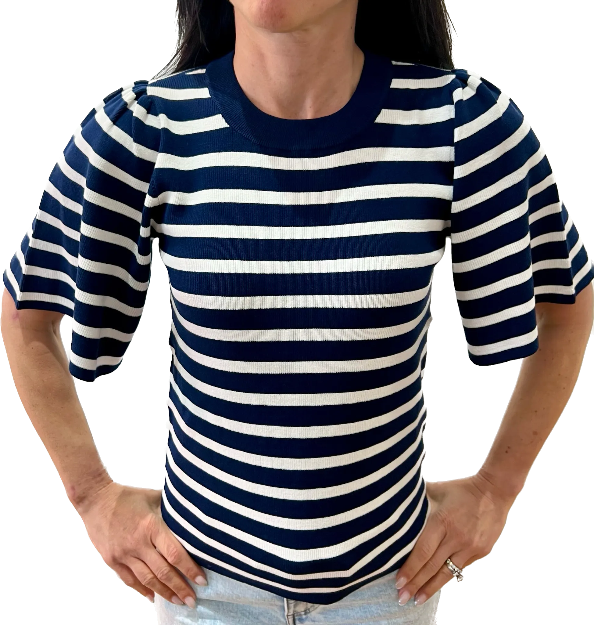 Minnie Rose Stripe Flutter Sleeve Top