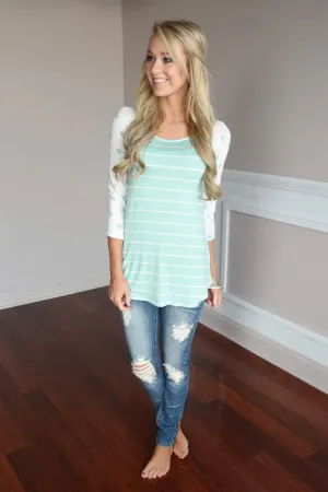 Mint Polka Dot & Stripes Top