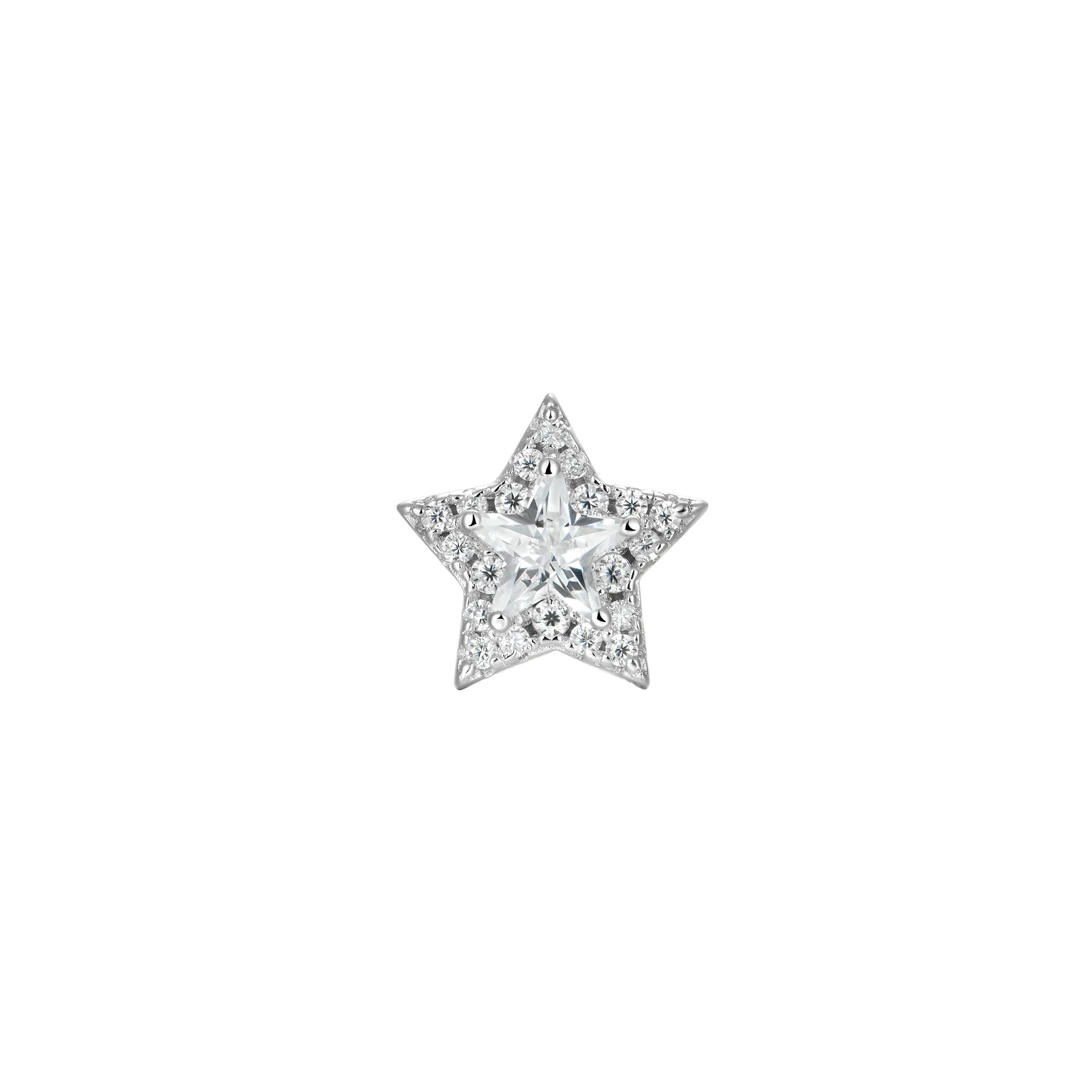 Moissanite Halo Star Stud Earring - Single