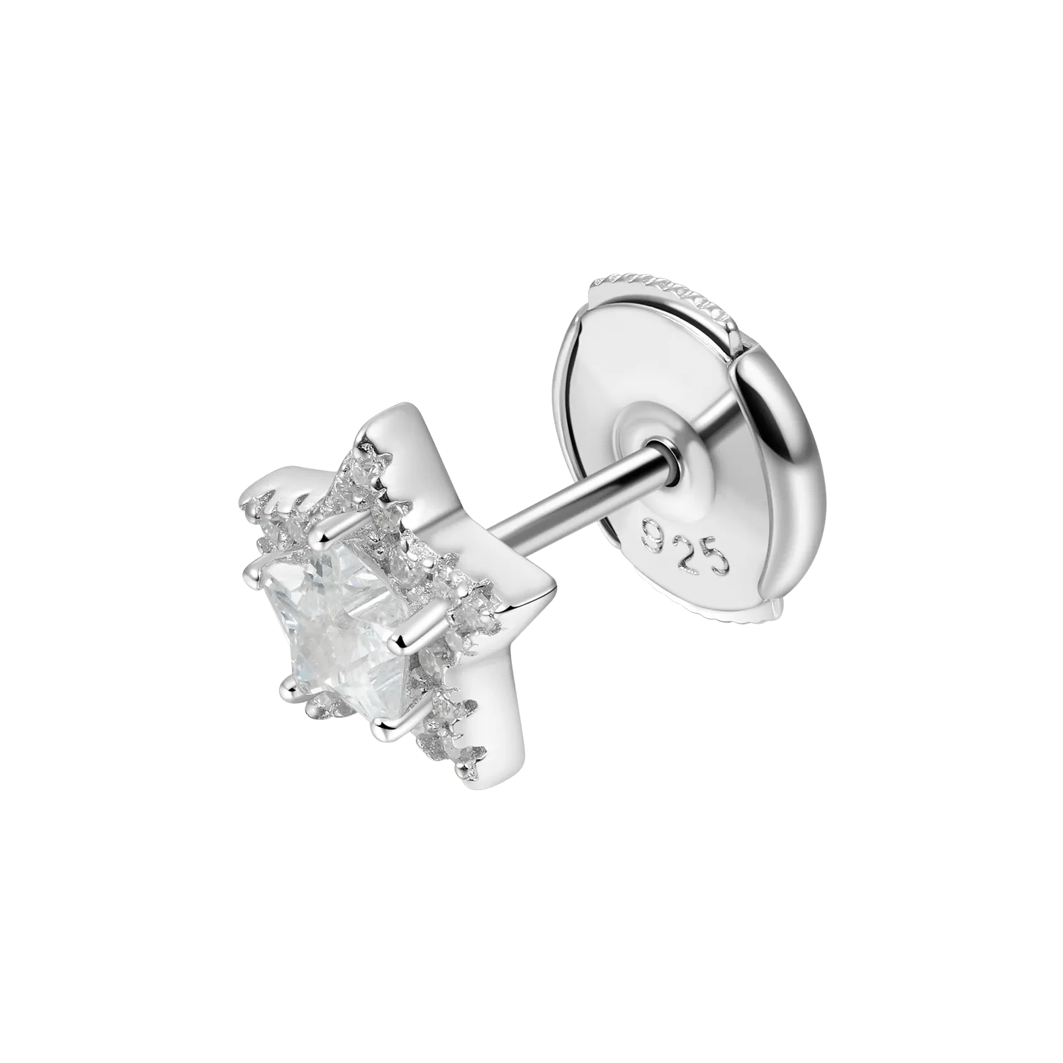 Moissanite Halo Star Stud Earring - Single