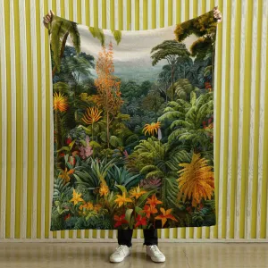 Moody Greenhouse Garden Blanket | Vintage Nature Blanket Woven Tapestry Botanical Fairy Grunge Room Decor Fairycore Floral Cottagecore Throw,Tropical Forest 002