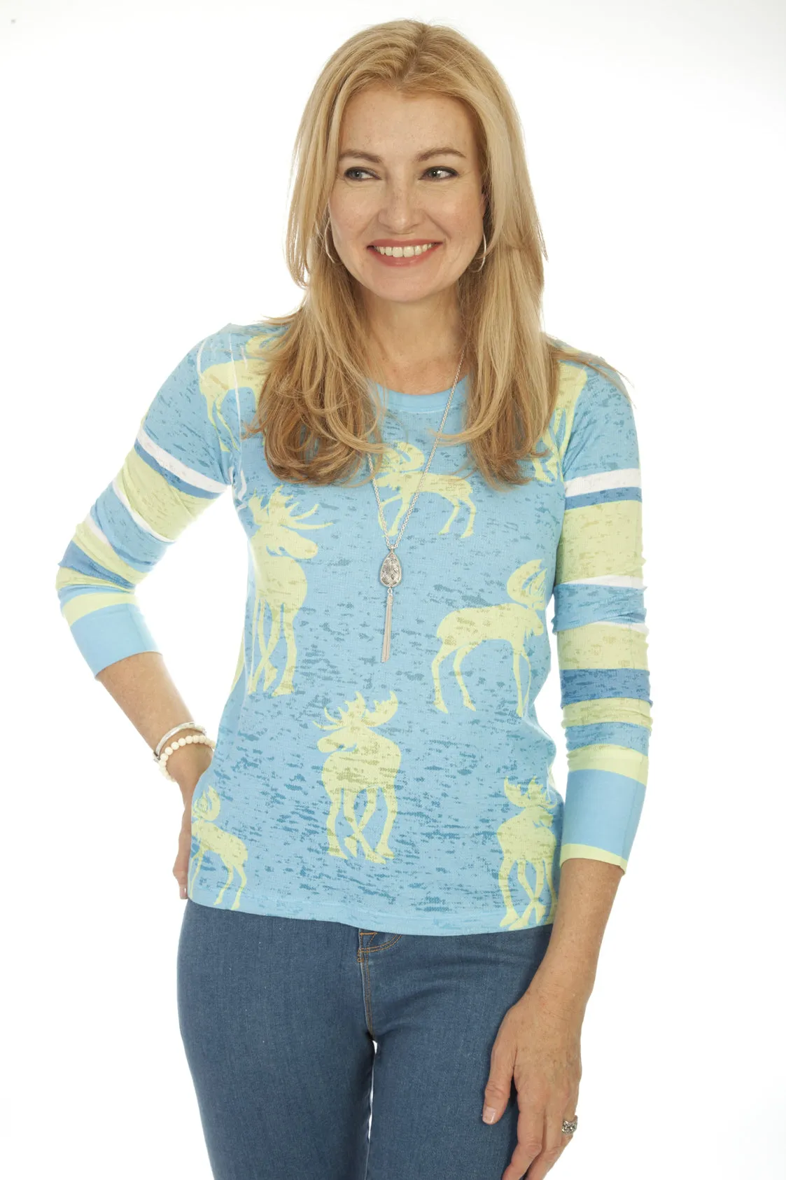 Moose Sky Blue (2781) ~ Thermal Long Sleeve Crew Shirt