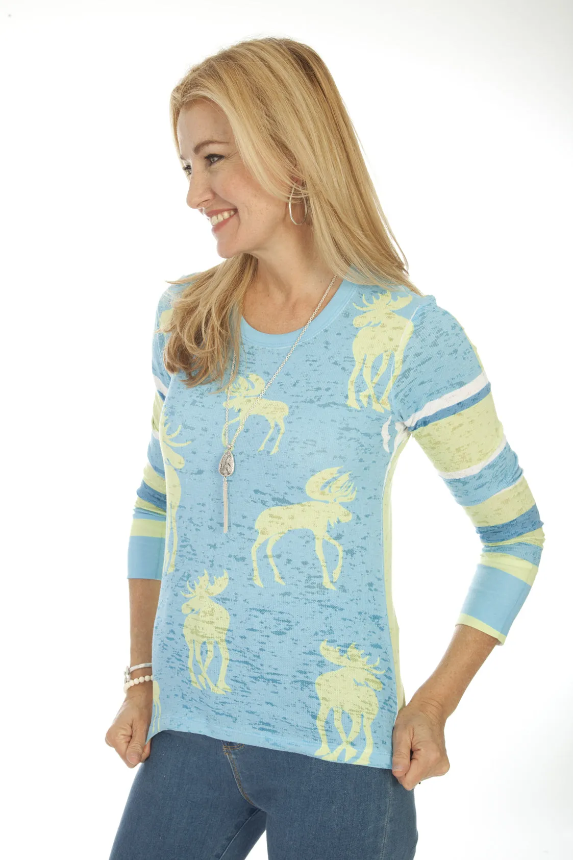 Moose Sky Blue (2781) ~ Thermal Long Sleeve Crew Shirt