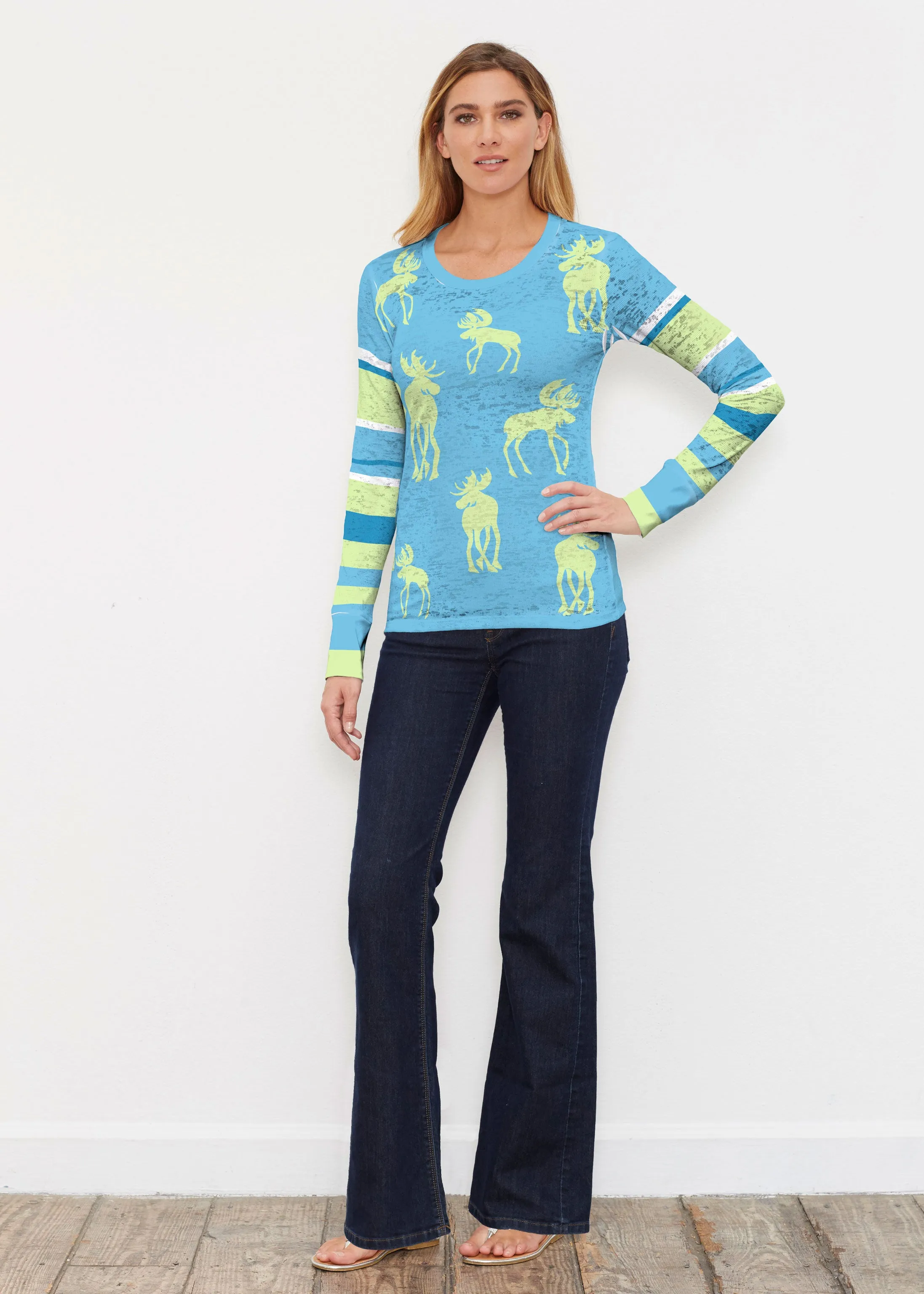 Moose Sky Blue (2781) ~ Thermal Long Sleeve Crew Shirt