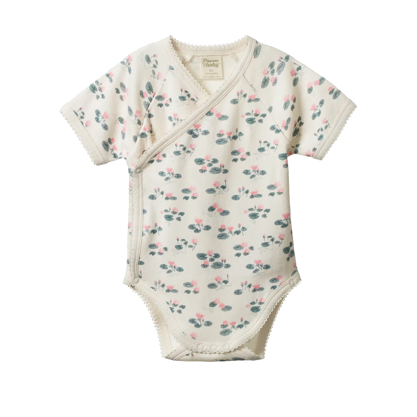 NATURE BABY KIMONO BODYSUIT WATERLILIES PRINT