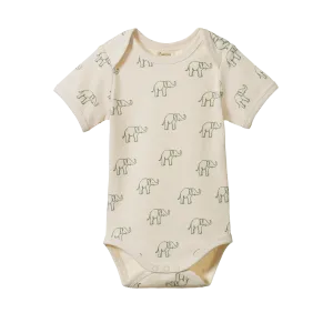 NATURE BABY SHORT SLEEVE BODYSUIT ELEPHANT PRINT
