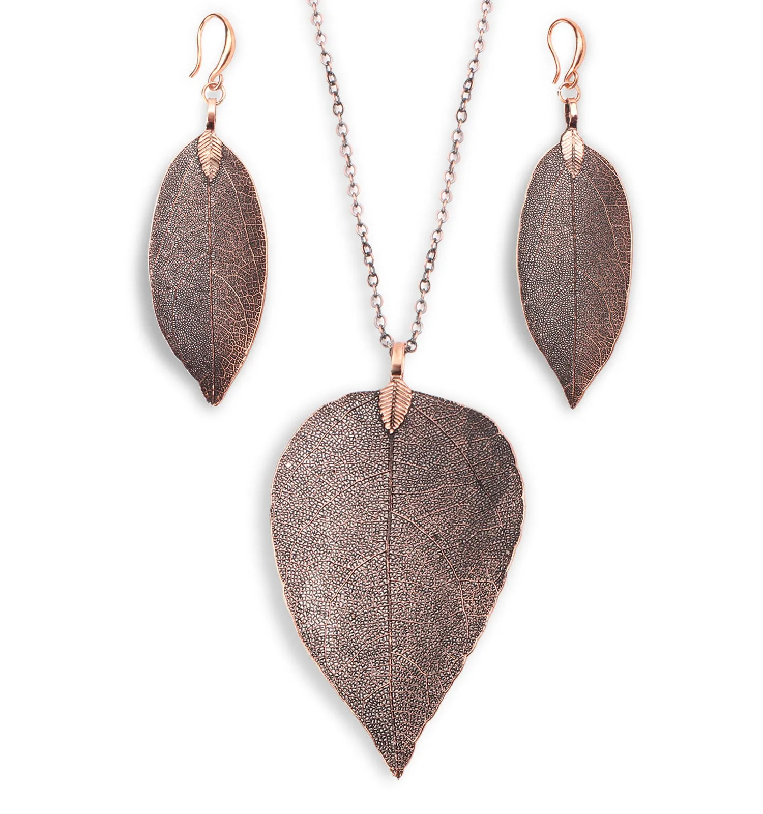 Nature Tree Leaf Pendant Necklace Earring Set