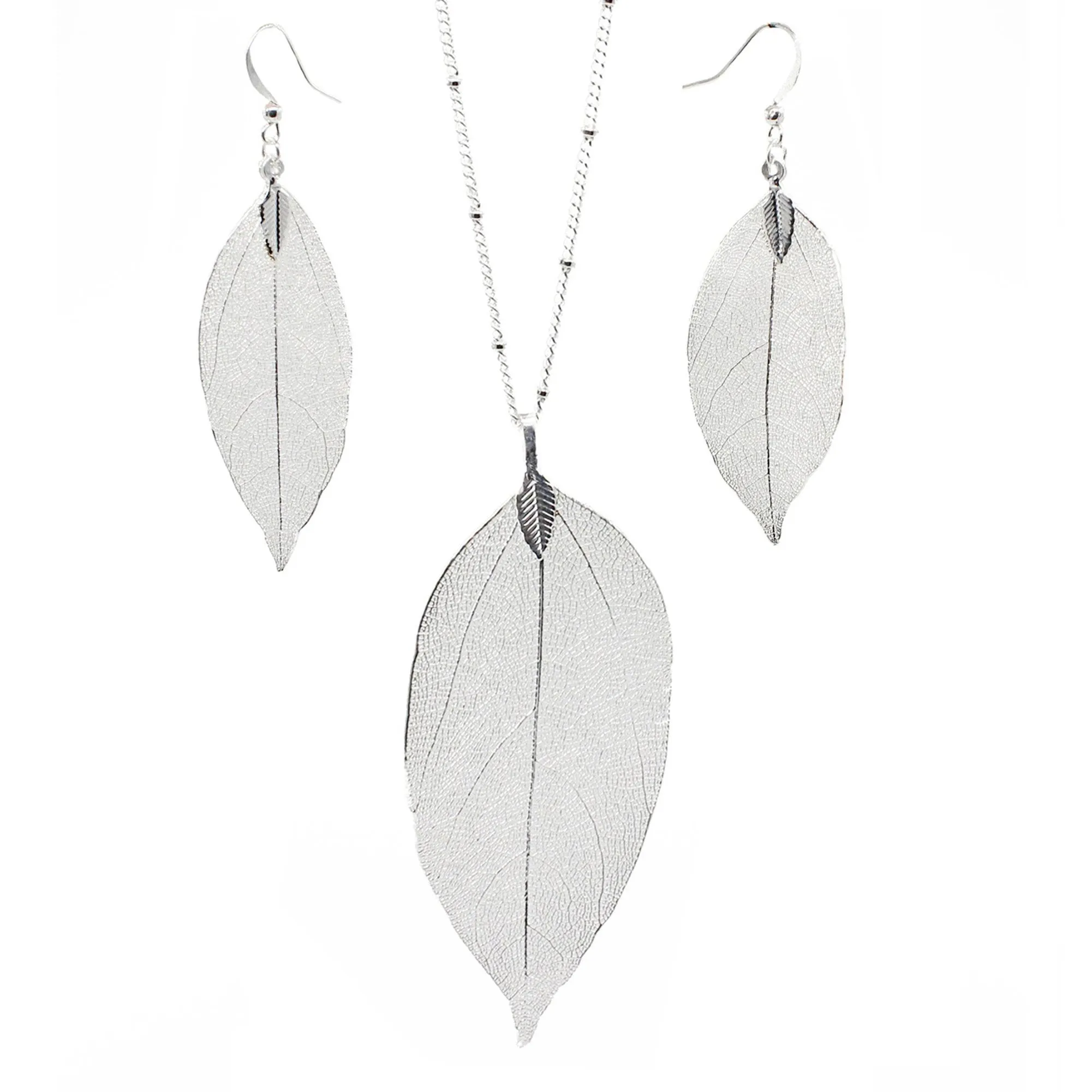 Nature Tree Leaf Pendant Necklace Earring Set