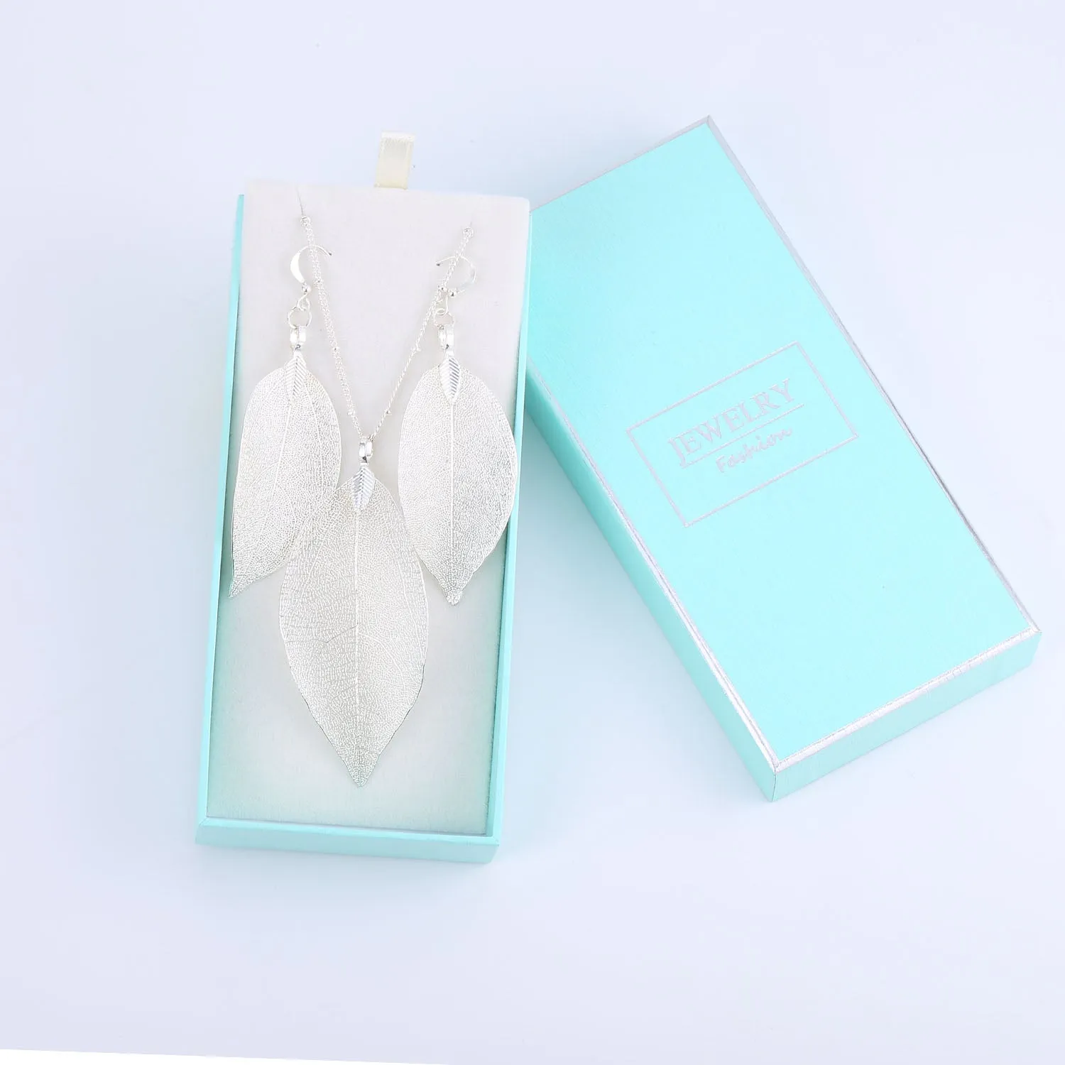Nature Tree Leaf Pendant Necklace Earring Set