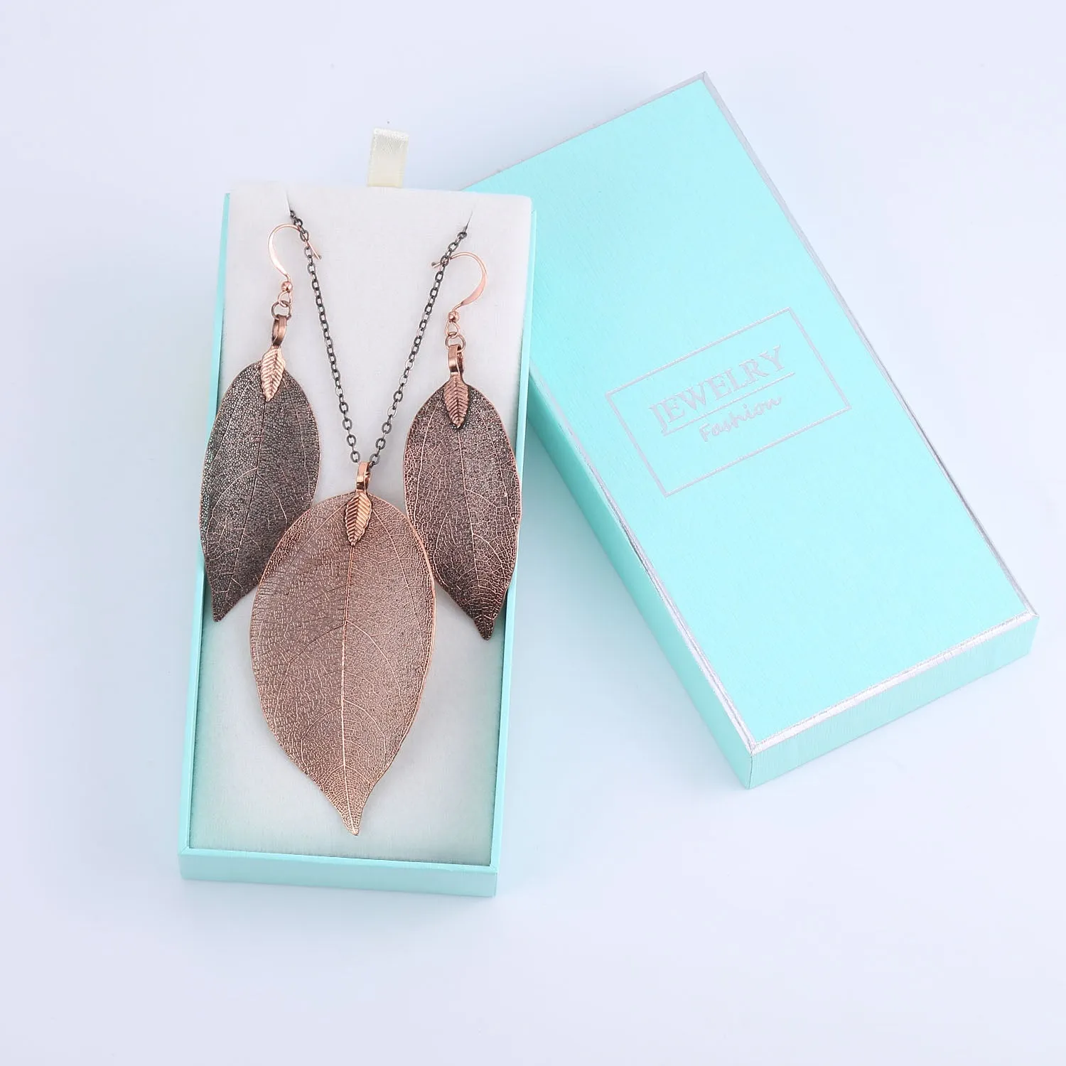 Nature Tree Leaf Pendant Necklace Earring Set