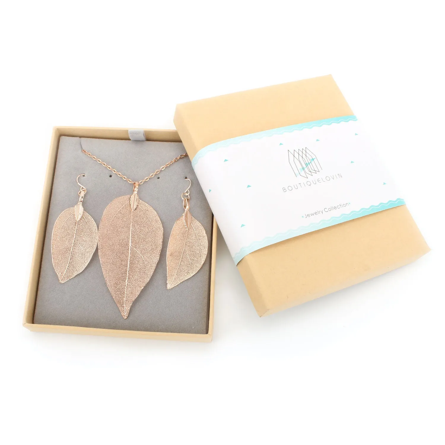 Nature Tree Leaf Pendant Necklace Earring Set