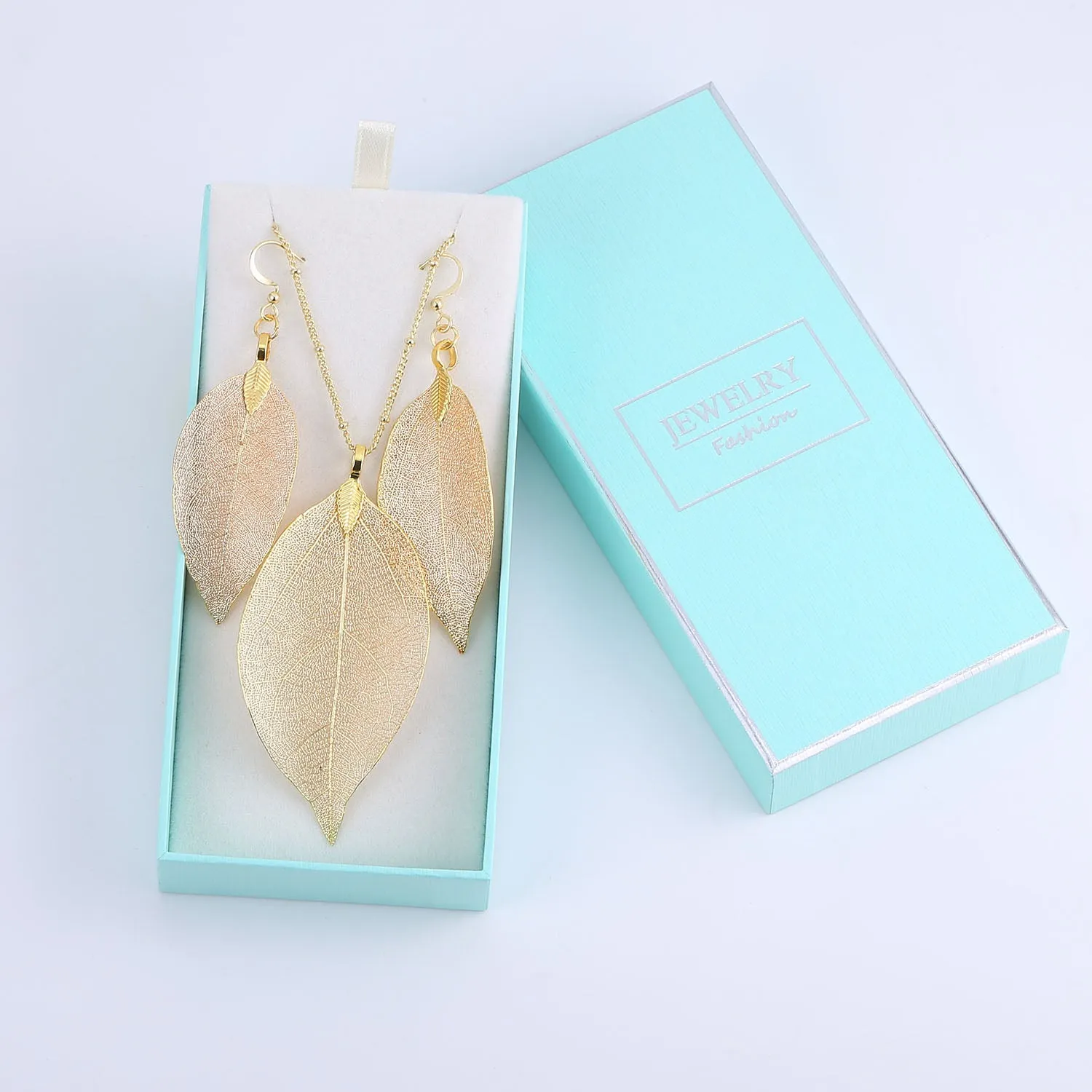 Nature Tree Leaf Pendant Necklace Earring Set