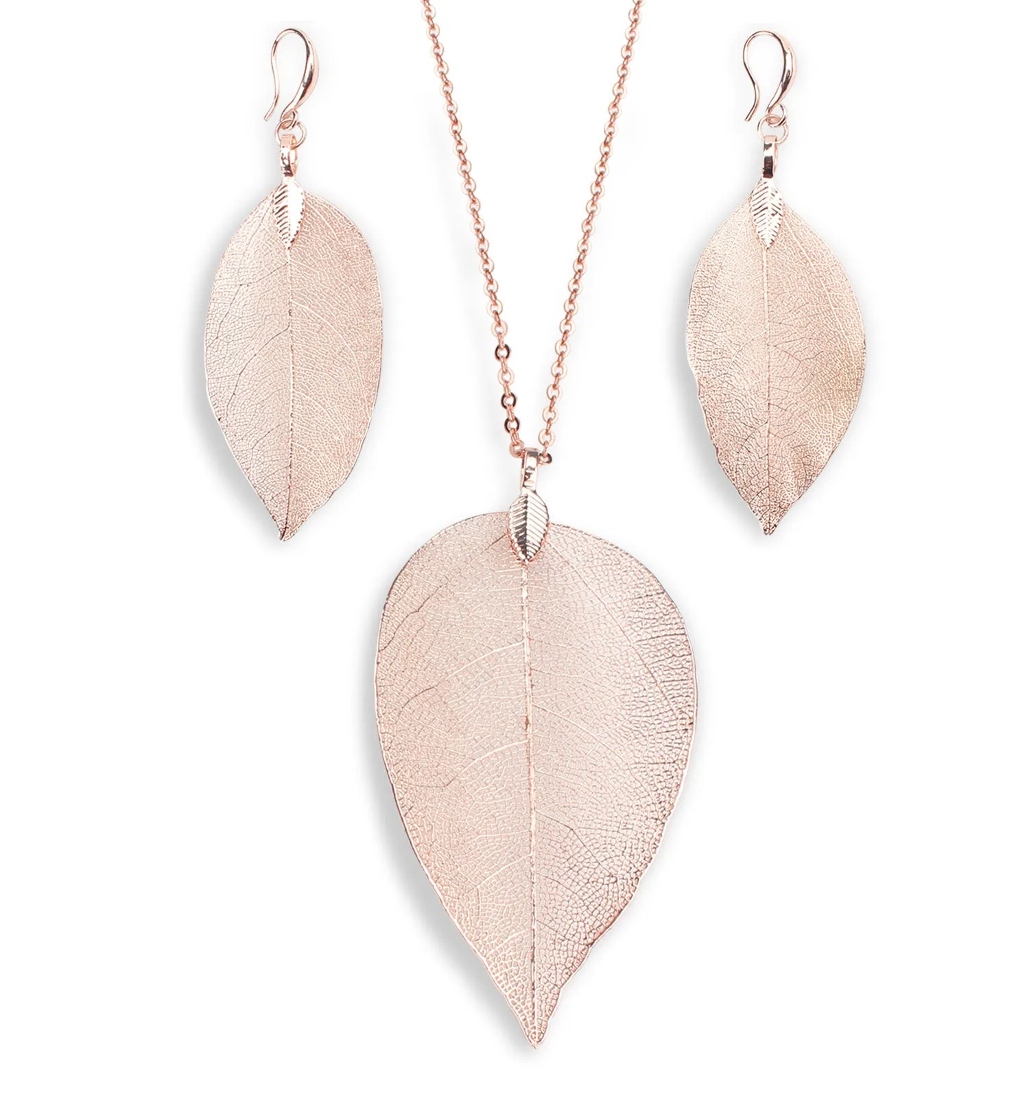 Nature Tree Leaf Pendant Necklace Earring Set