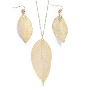 Nature Tree Leaf Pendant Necklace Earring Set