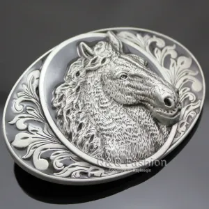 New Fashion Horse Head & Brocade Western Cowboy Silver Rodeo Cowgirl Enamel Belt Buckle  Men Gift