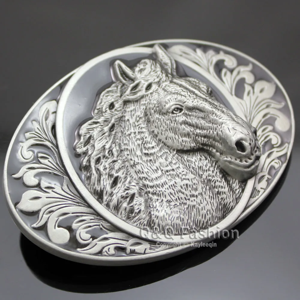 New Fashion Horse Head & Brocade Western Cowboy Silver Rodeo Cowgirl Enamel Belt Buckle  Men Gift