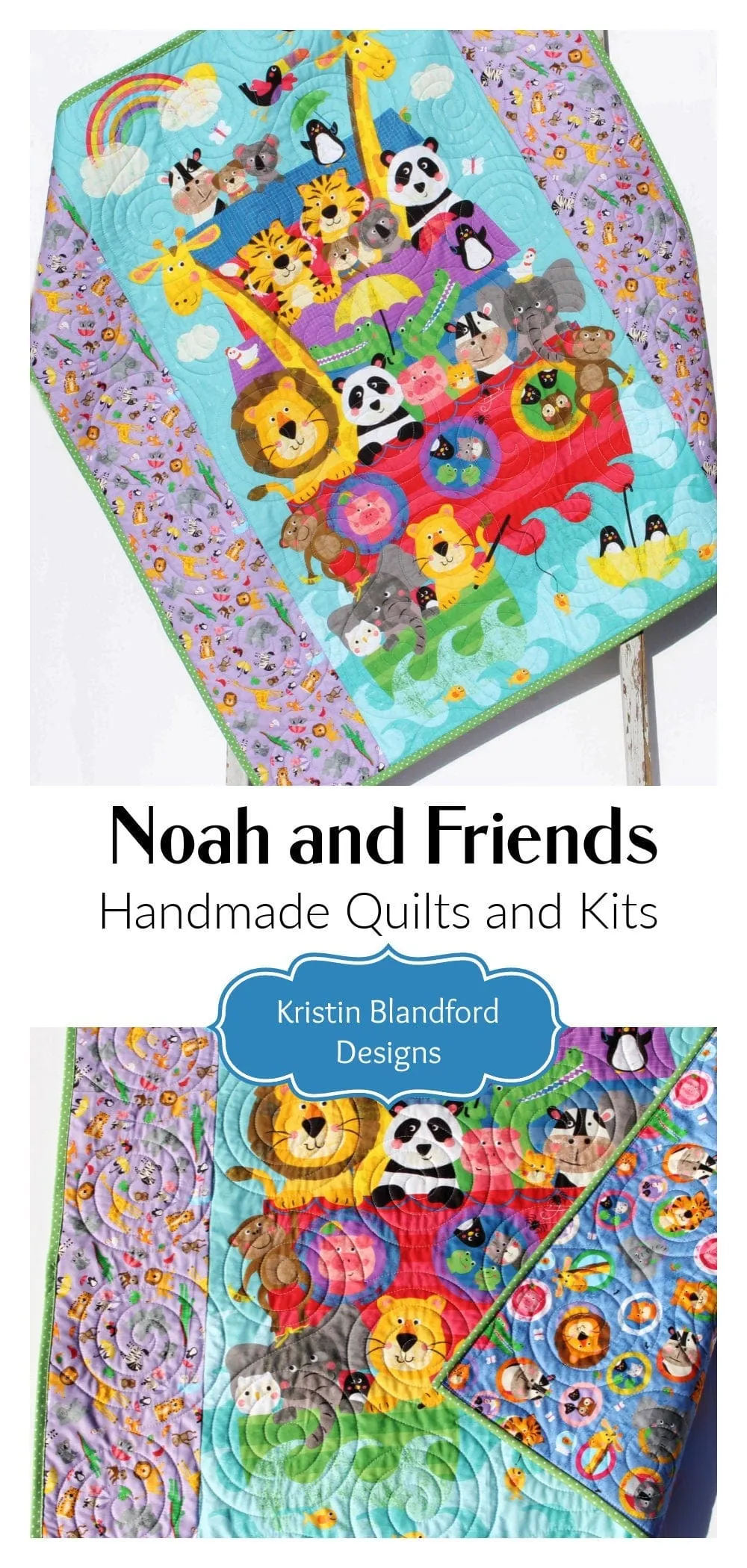 Noah's Ark Quilt Kit, Biblical Bedding, Baptism Fabrics Two by Two Boy or Girl, Animals Quilt Kit, Panel Beginner Kit DIY Project Easy Idea