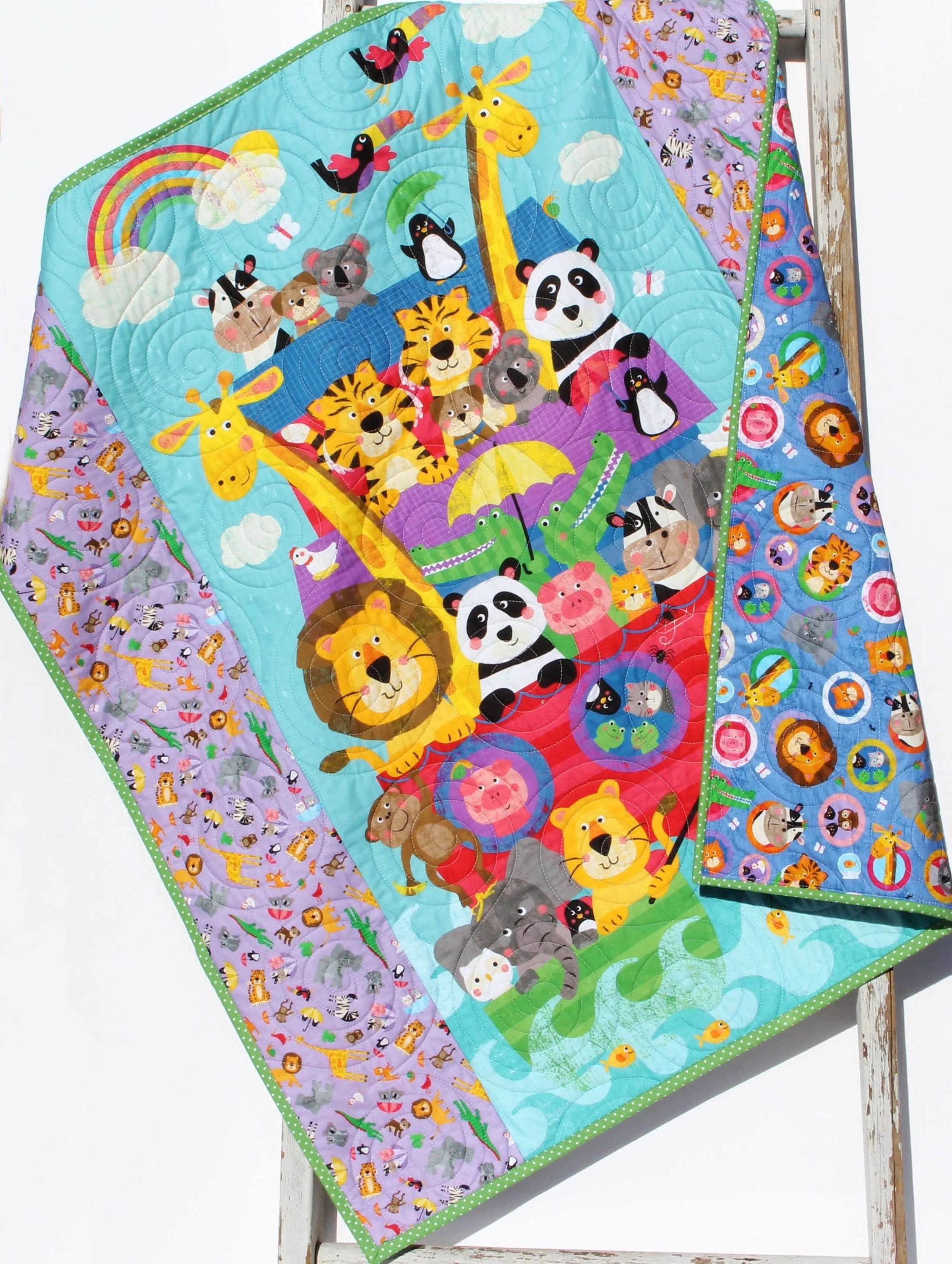 Noah's Ark Quilt Kit, Biblical Bedding, Baptism Fabrics Two by Two Boy or Girl, Animals Quilt Kit, Panel Beginner Kit DIY Project Easy Idea