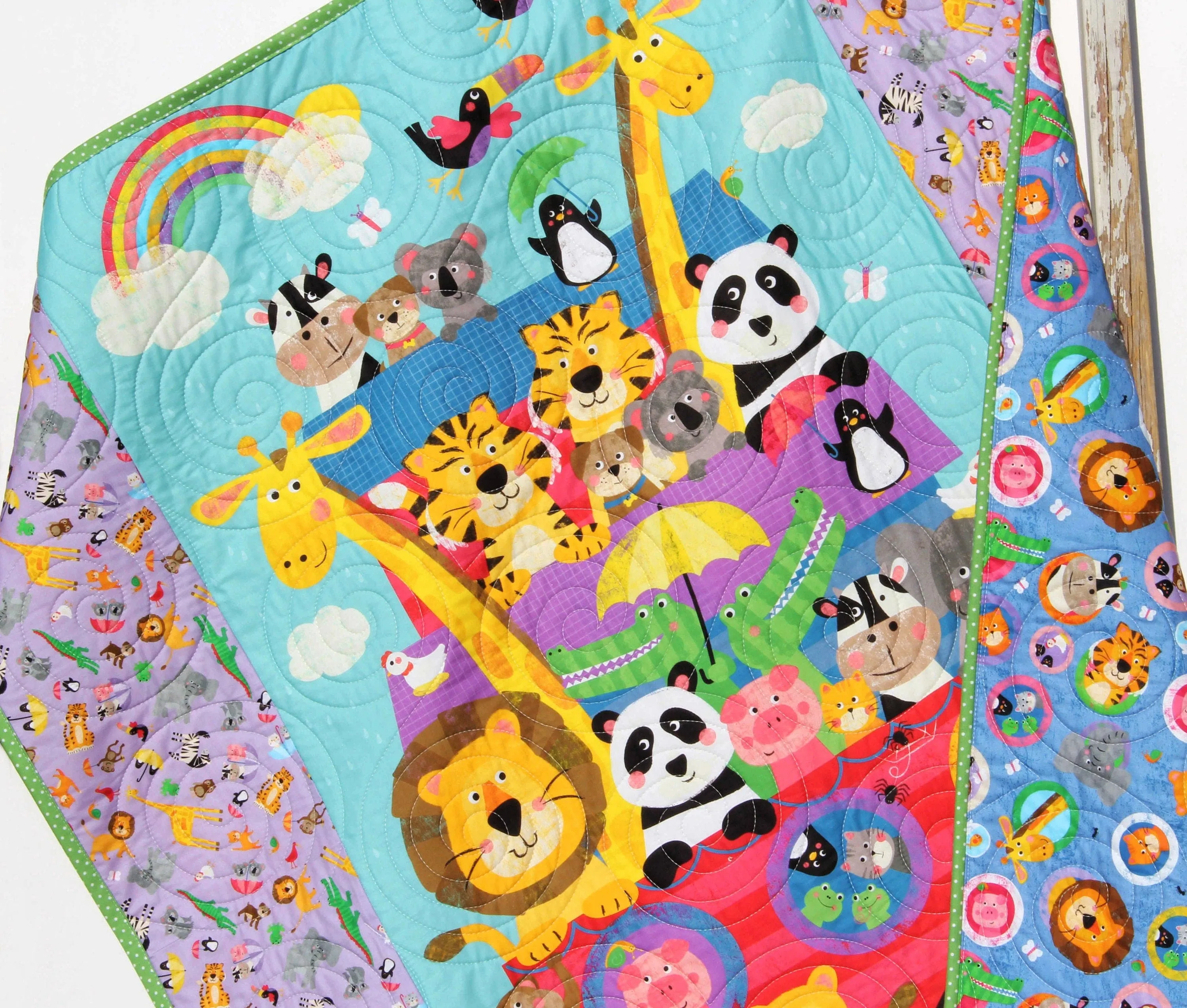 Noah's Ark Quilt Kit, Biblical Bedding, Baptism Fabrics Two by Two Boy or Girl, Animals Quilt Kit, Panel Beginner Kit DIY Project Easy Idea