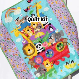 Noah's Ark Quilt Kit, Biblical Bedding, Baptism Fabrics Two by Two Boy or Girl, Animals Quilt Kit, Panel Beginner Kit DIY Project Easy Idea