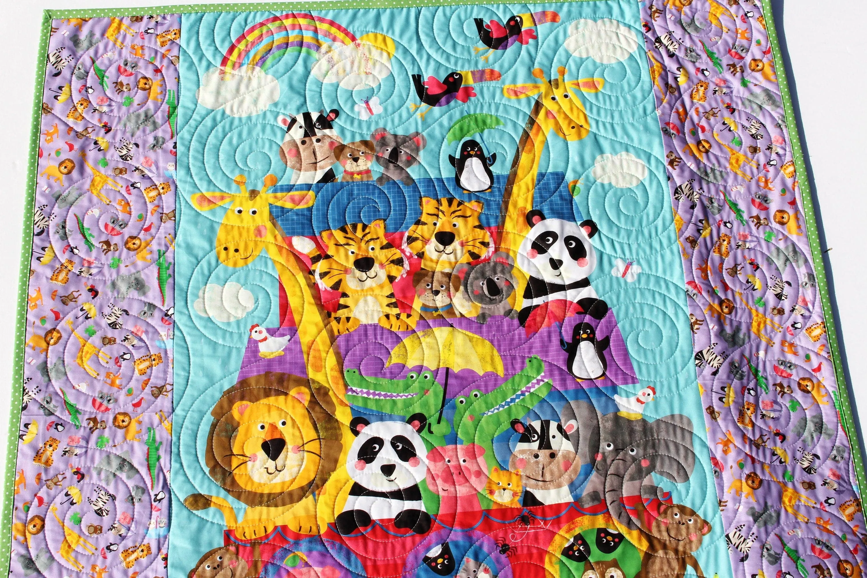 Noah's Ark Quilt Kit, Biblical Bedding, Baptism Fabrics Two by Two Boy or Girl, Animals Quilt Kit, Panel Beginner Kit DIY Project Easy Idea