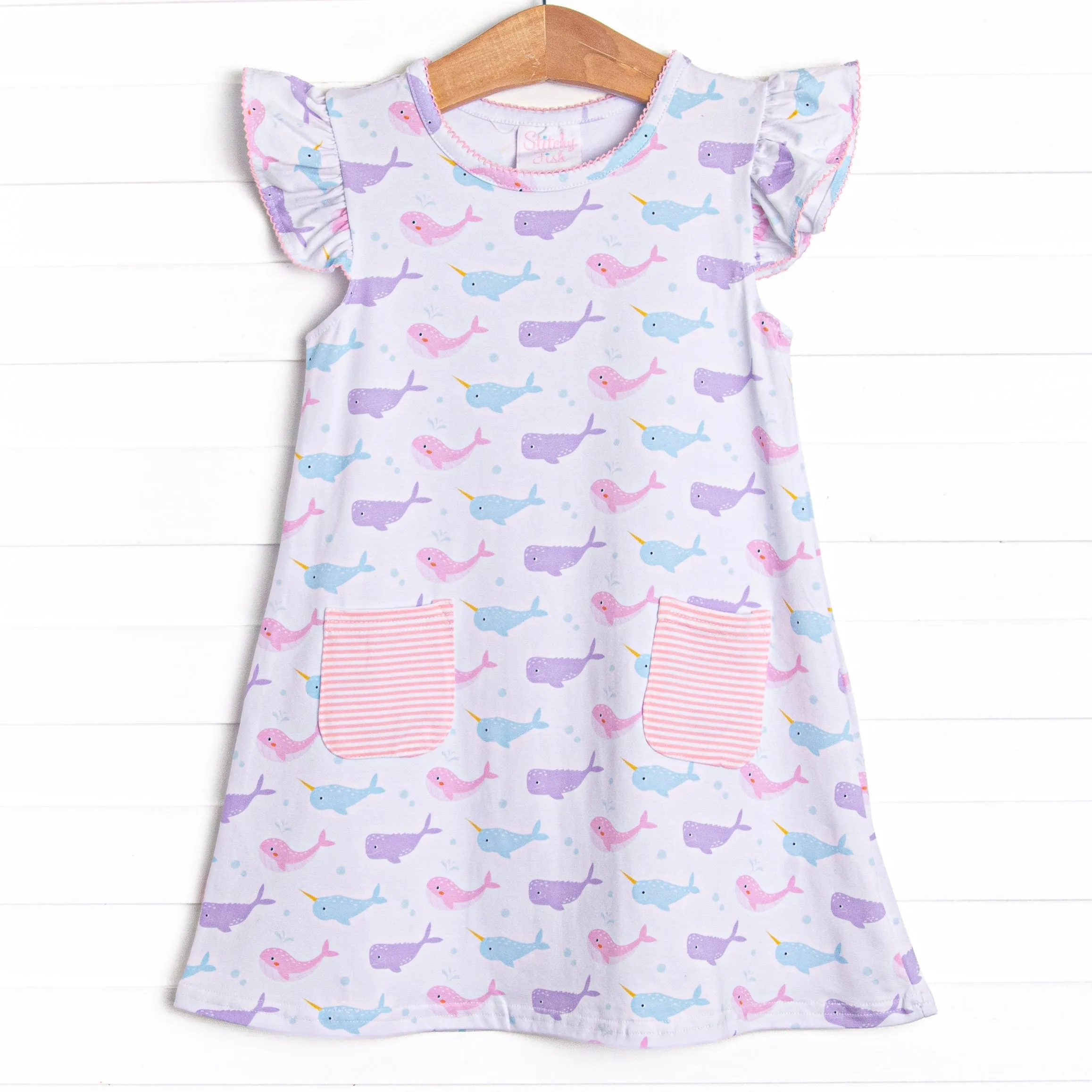 Nora Narwhal Pocket Dress, Pink