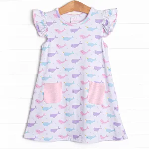 Nora Narwhal Pocket Dress, Pink