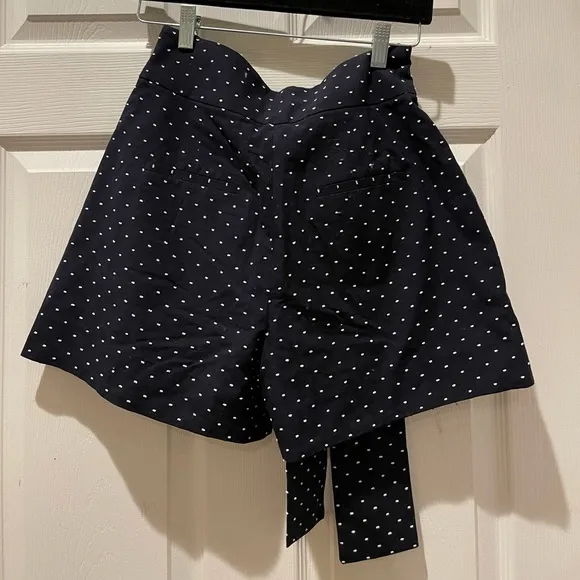 NWT J. Crew Navy Blue Tie Waist White Clipdot Shorts