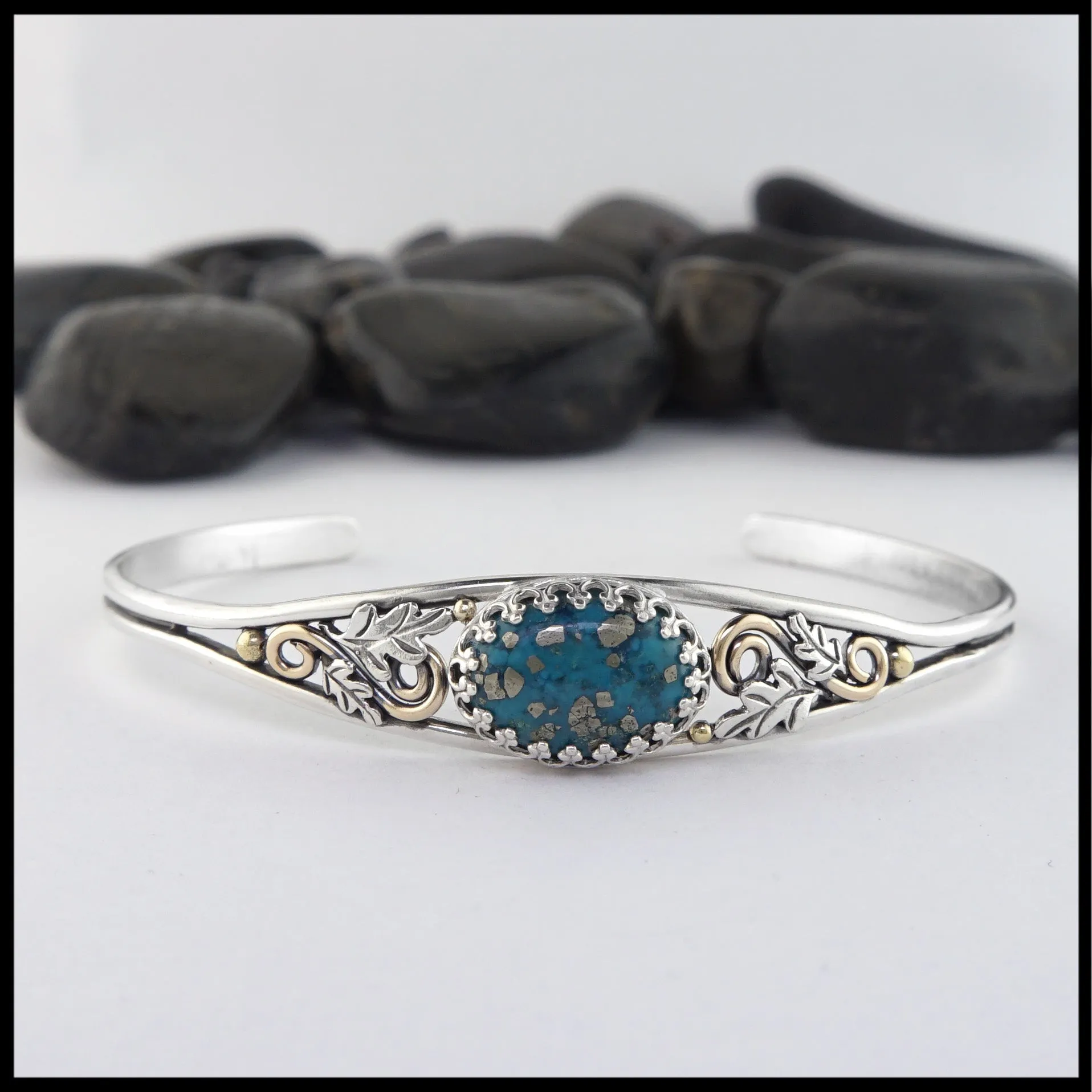 Oak Leaf Cuff Bracelet with Turquoise