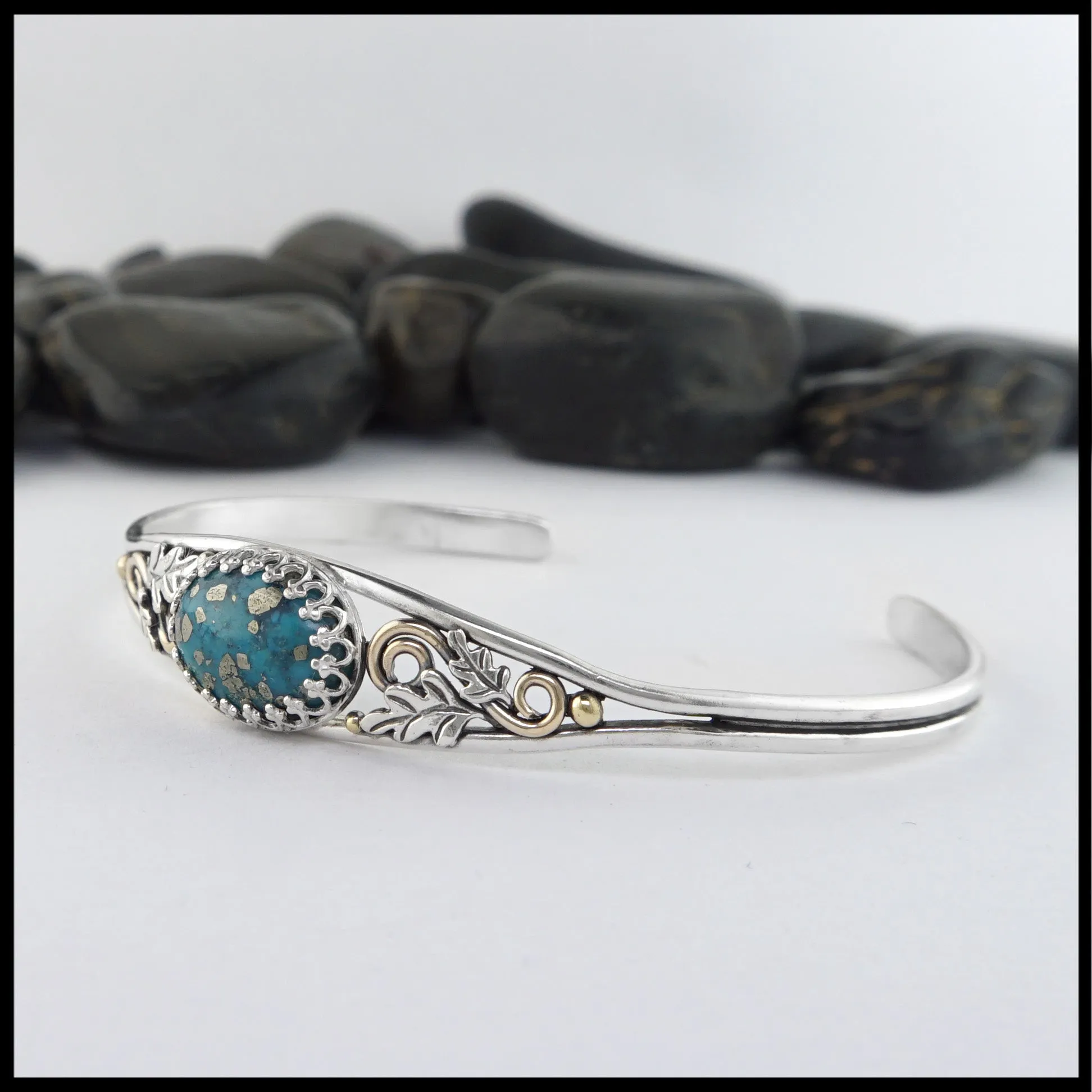 Oak Leaf Cuff Bracelet with Turquoise