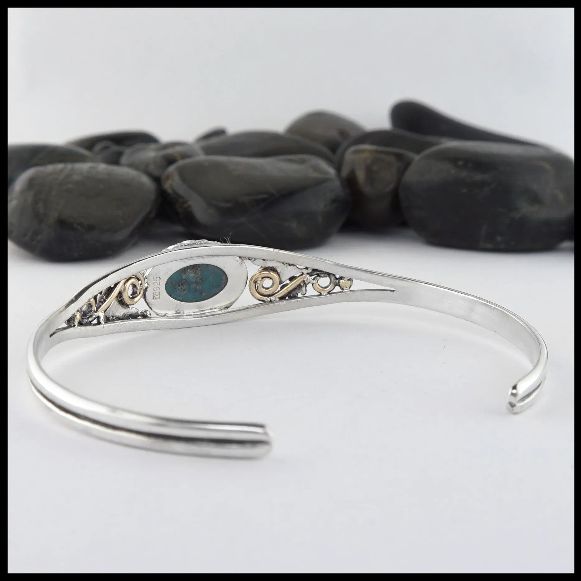 Oak Leaf Cuff Bracelet with Turquoise
