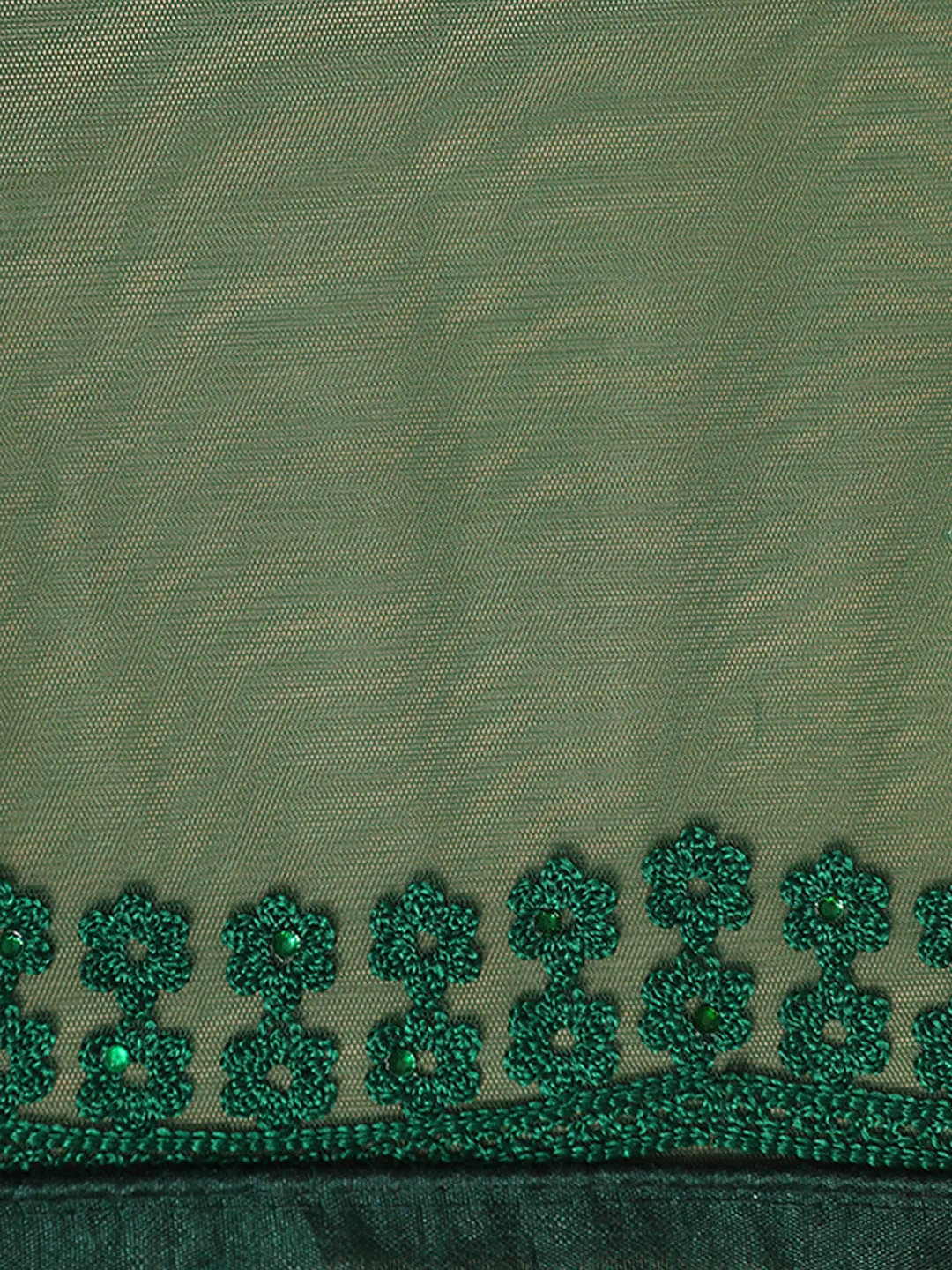 Olive Party Wear Floral Embroidered Net Saree