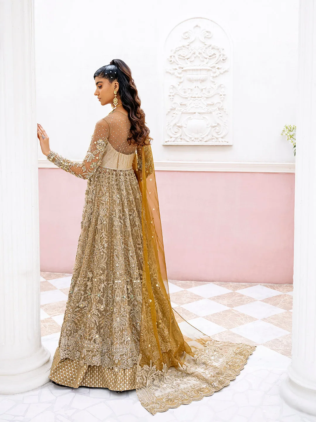 Open Pakistani Bridal Gown and Lehenga Dupatta Dress
