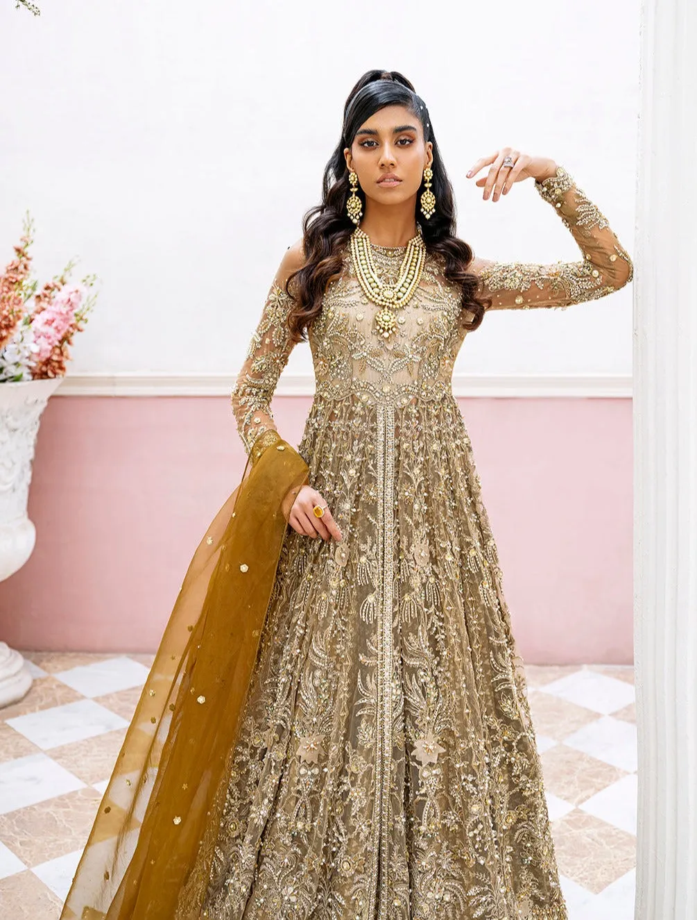 Open Pakistani Bridal Gown and Lehenga Dupatta Dress